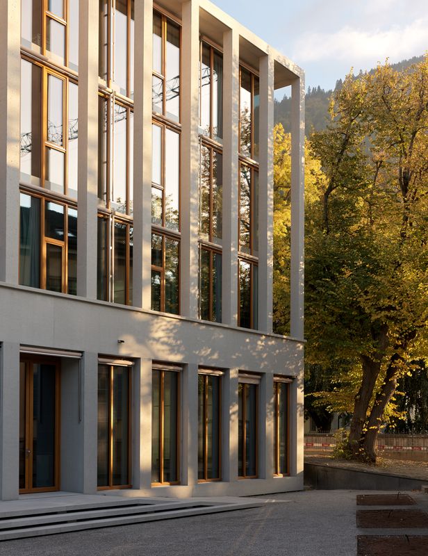 Umbau und Erweiterung Staatsgebäude Chur – Fassade Annex, Garten – Adrian Scheidegger / Alexander Jaquemet